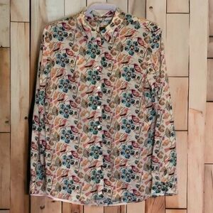 Talbots | Bird/Floral Button Front Blouse Medium